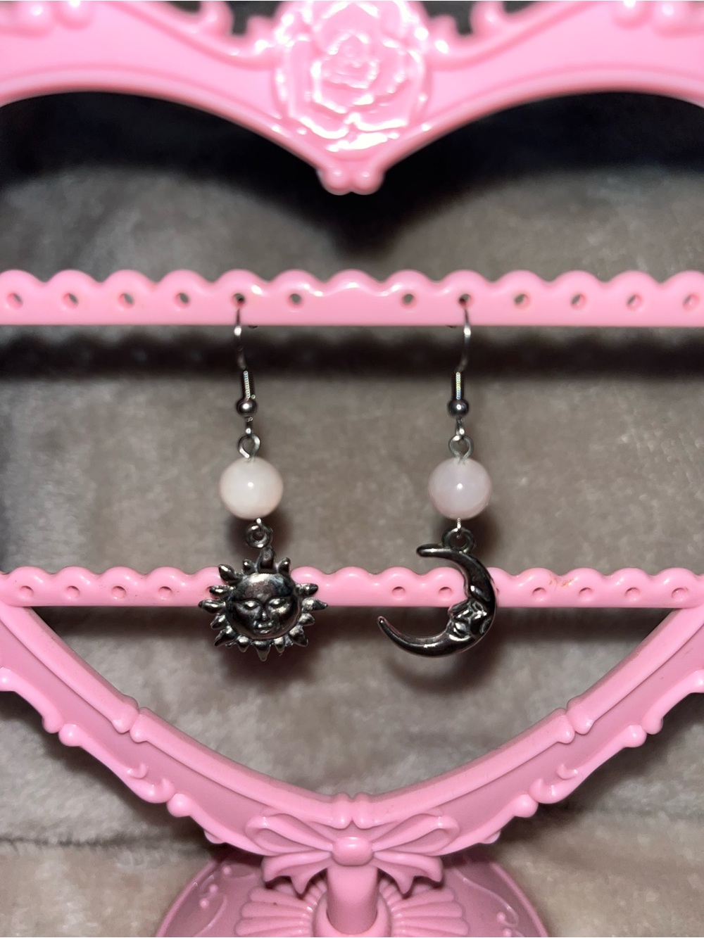 Source Unknown Silver-Tone Sun & Moon Drop Earrings with Pink Beads